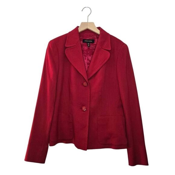 Escada Women's Red Blazer Jacket Size 38 US  6 Two Button Classic - Picture 1 of 7